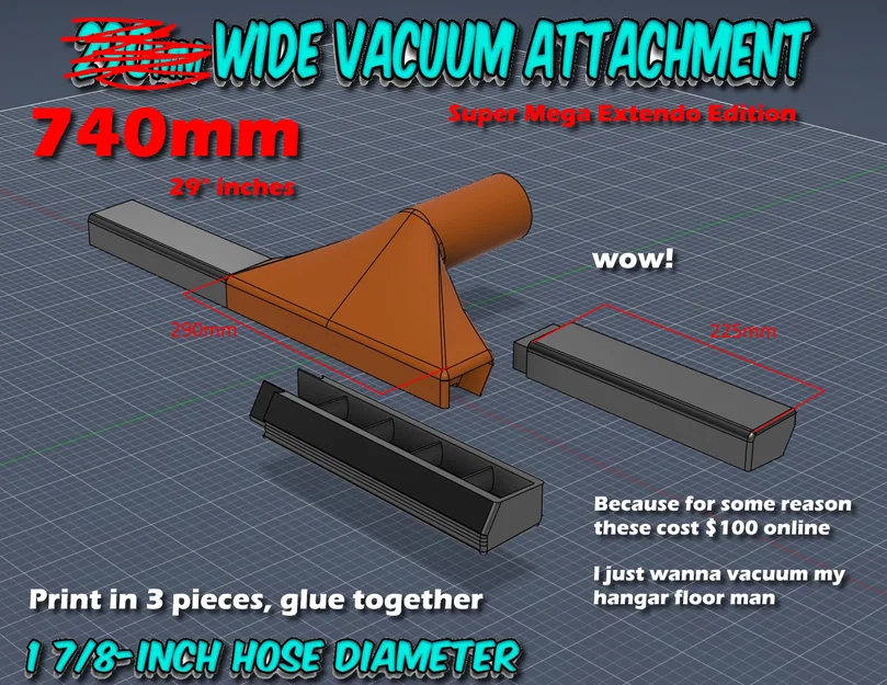 Đầu hút Shop Vacuum 740mm/29in Super Mega Extendo – ống 1 7/8" - Image 1