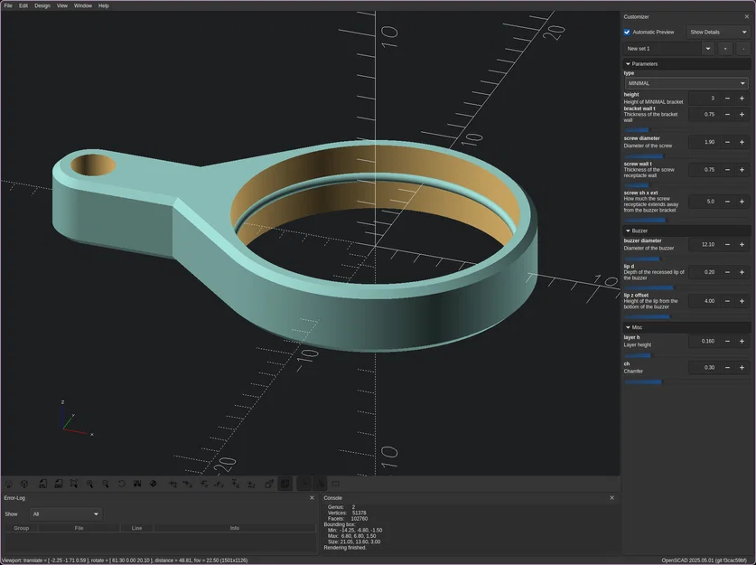 Ngàm gắn Whoop Buzzer Parametric [OpenSCAD] - Image 3