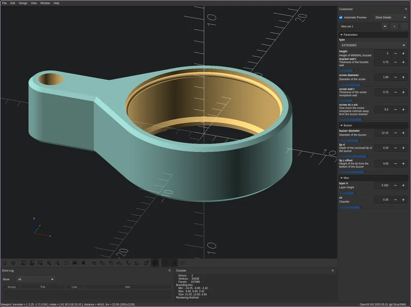 Ngàm gắn Whoop Buzzer Parametric [OpenSCAD] - Image 5