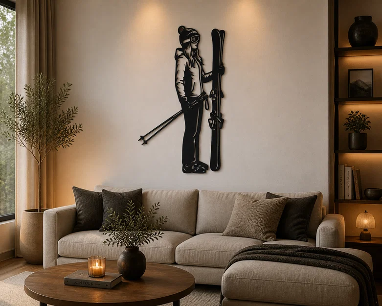 Ski Woman 2D Wall Art – Tranh Treo Tường 2D Nữ Trượt Tuyết (STL) - Image 1