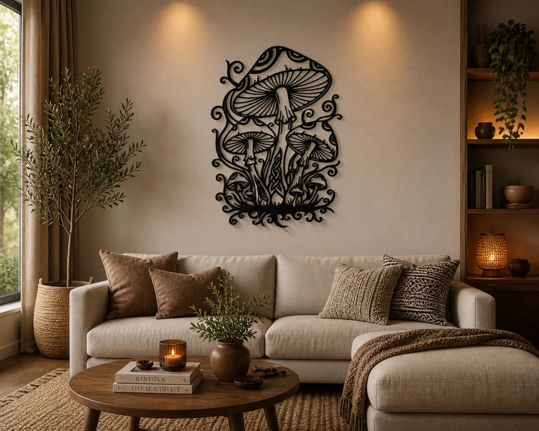 Mushroom Forest 2D Wall Art – Tranh Treo Tường 2D STL - Image 1