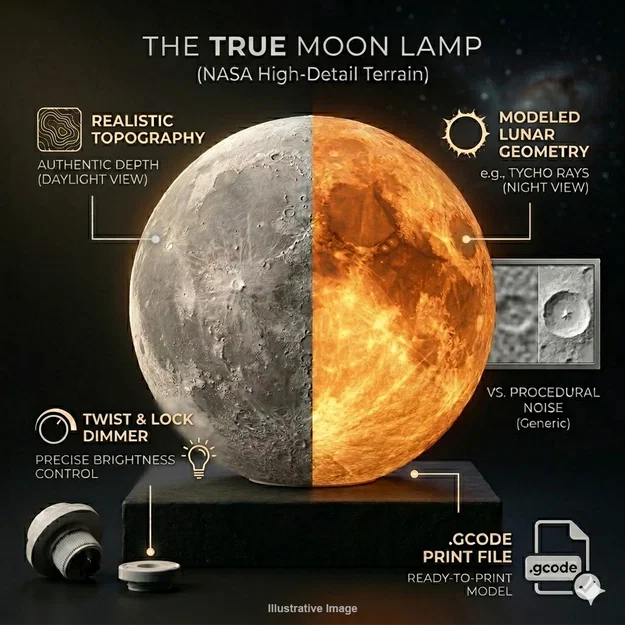 Đèn Mặt Trăng – Bản NASA Dập Nổi Cao (Địa Hình Siêu Chi Tiết) - Image 1