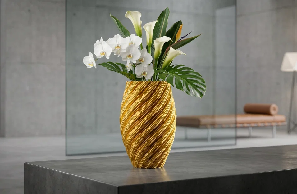 Bình Hoa Hiện Đại Xoắn Ốc Lụa Vàng - Image 1