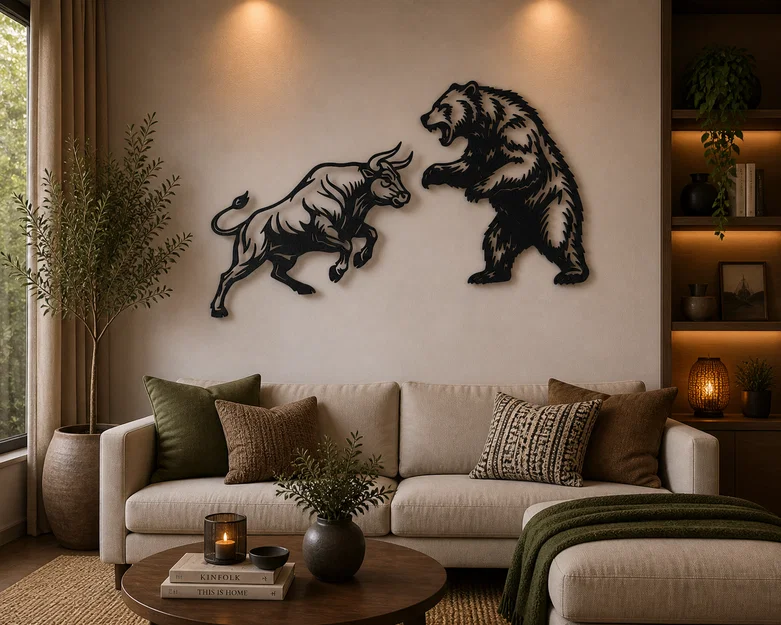 Tranh Treo Tường 2D Bull vs Bear (STL) - Image 1