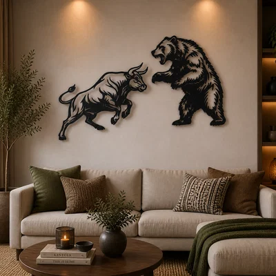 Tranh Treo Tường 2D Bull vs Bear (STL)