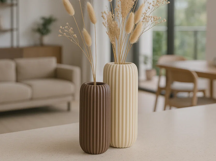 Vaso Slim Archem – Bình trang trí dáng slim gân dọc phong cách Japandi - Image 1