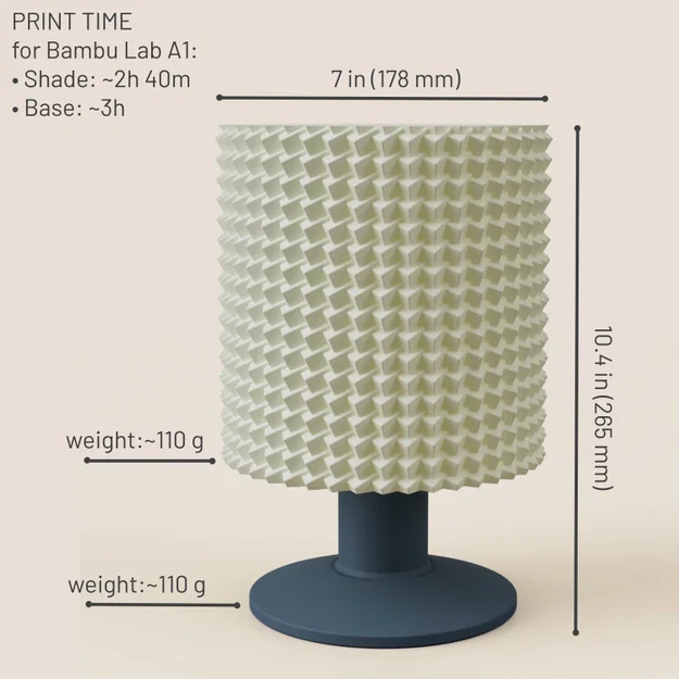 Đèn bàn chân pedestal – chụp cylinder họa tiết khối lập phương 3D nổi - Image 5