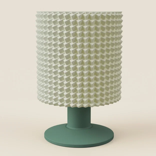 Đèn bàn chân pedestal – chụp cylinder họa tiết khối lập phương 3D nổi - Image 7