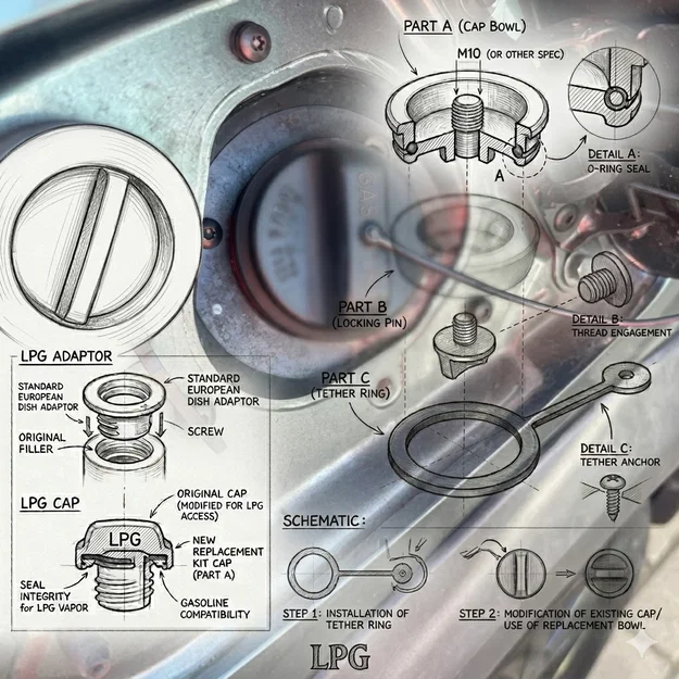 Nắp miệng nạp LPG Dacia Sandero Stepway kèm dây TPU tether - Image 1