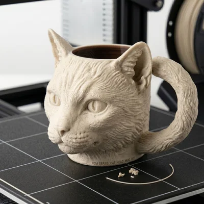 Ly/Mug Đầu Mèo Tay Cầm Đuôi Cuộn – 3D Printable Realistic