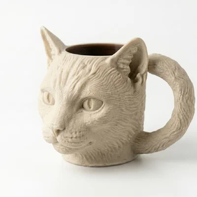 Ly/Mug Đầu Mèo Tay Cầm Đuôi Cuộn – 3D Printable Realistic