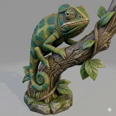 Mô hình chú tắc kè hoa trên cành cây (Chameleon on a stick) in 3D