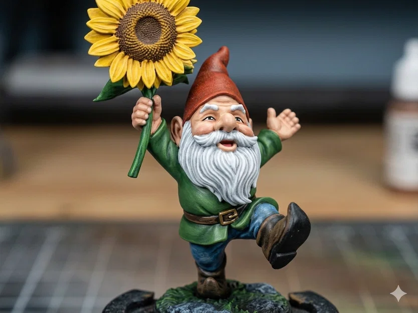 Mô hình 3D chú lùn Gnome cầm hoa hướng dương trang trí xinh xắn - Image 1