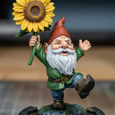 Mô hình 3D chú lùn Gnome cầm hoa hướng dương trang trí xinh xắn