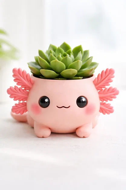 Chậu Axolotl Dễ Thương – Kawaii để bàn (Planter Holder/Coaster) - Image 1