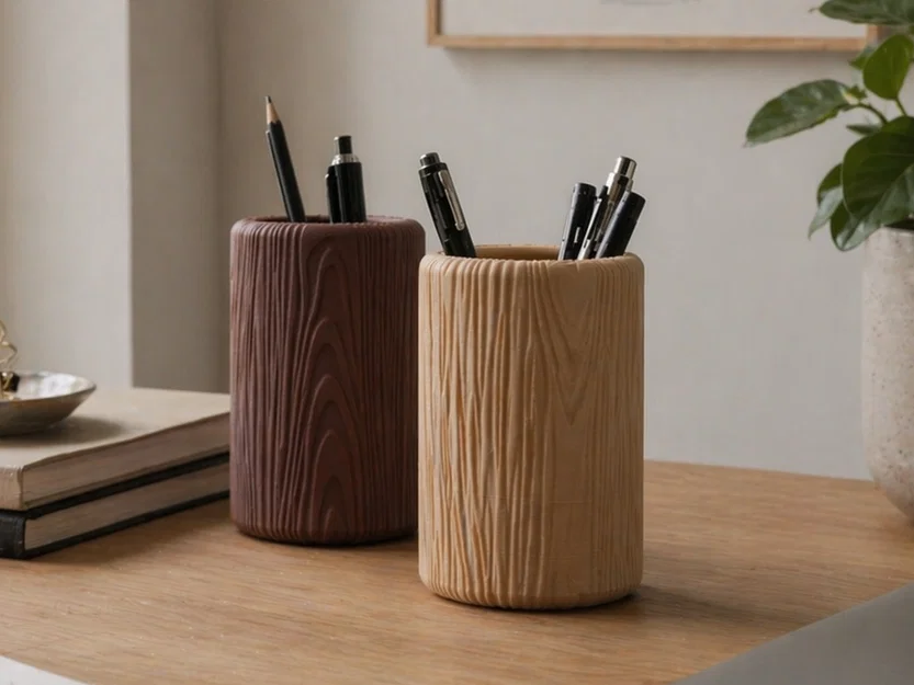 Ống Cắm Bút Vân Gỗ – Bình/Organizer Để Bàn Giả Gỗ - Image 1