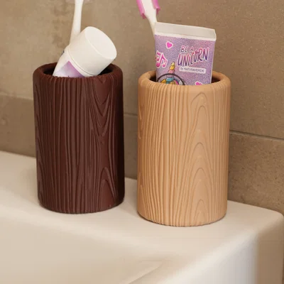 Ống Cắm Bút Vân Gỗ – Bình/Organizer Để Bàn Giả Gỗ
