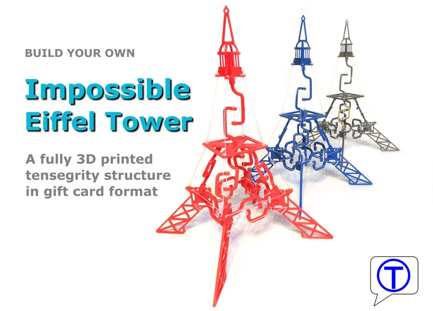 Tháp Eiffel Bất Khả Thi – tensegrity in 3D hoàn toàn dạng gift card - Image 1