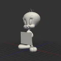 Mô hình 3D nhân vật Tweety Bird cầm bảng cực dễ thương - Thumbnail 3