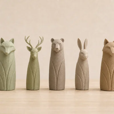 Woodland Spirits – Bộ 4 tượng thú tối giản: Cáo, Nai, Gấu & Thỏ