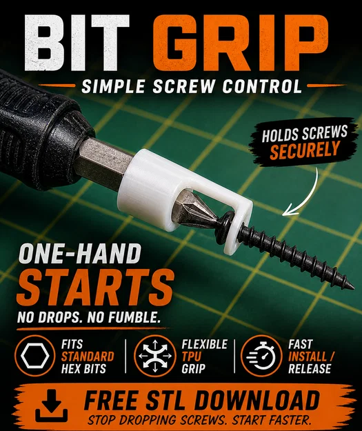 Bit Grip - Phụ kiện in 3D giúp giữ chặt vít vào đầu tua vít - Image 1