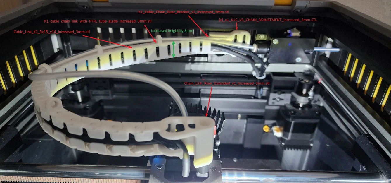 Cable chain cho K1/K1C kèm PTFE guide, tăng cho 3mm [All in one] - Image 1