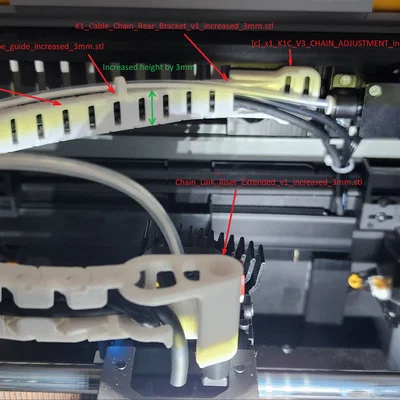 Cable chain cho K1/K1C kèm PTFE guide, tăng cho 3mm [All in one]
