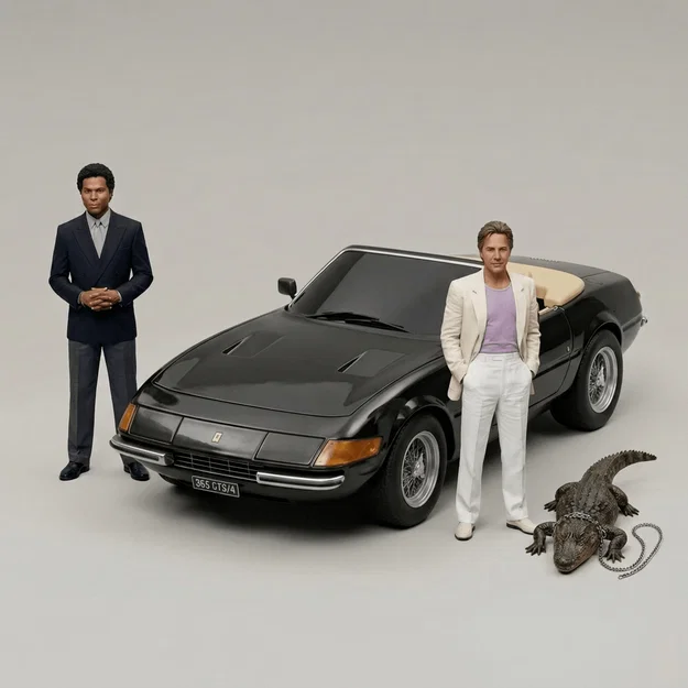 Mô hình 3D Miami Vice: Nhân vật Crockett, Tubbs và siêu xe Ferrari - Image 1