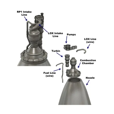 Mô hình động cơ Vacuum Merlin 1D tỉ lệ 1/72 cho fan SpaceX