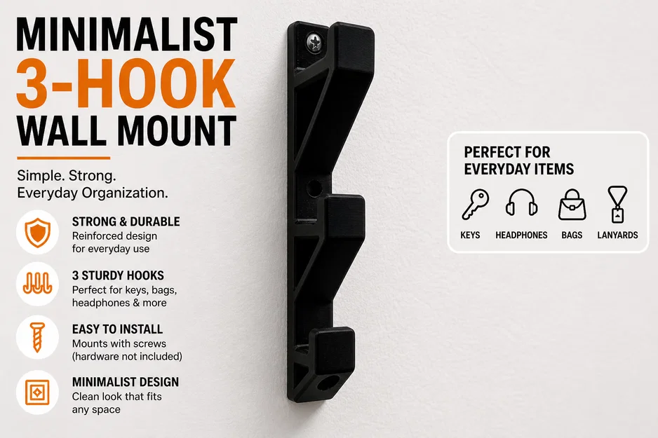 Giá treo tường 3 móc tối giản (Minimalist Multi-Hook Wall Mount) - Image 1