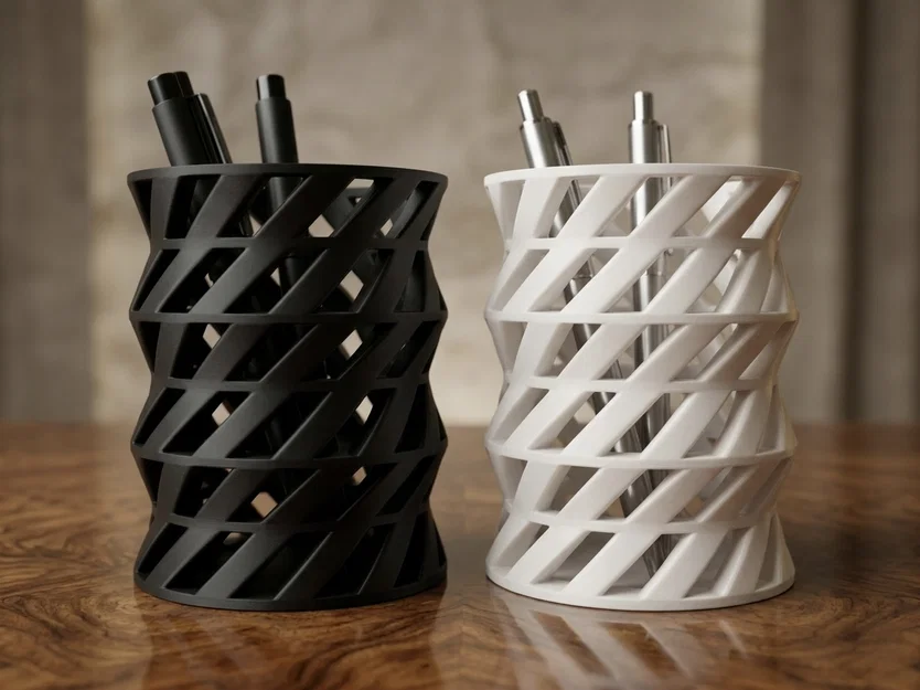 Cốc cắm bút in 3D thiết kế lưới xoắn ốc hiện đại - Image 1