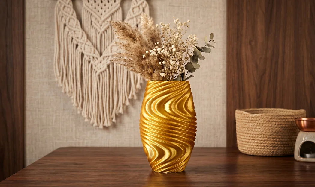 Bình Hoa Modern Gold Fluid Wave Vase – Dáng Sóng Chảy Metallic Gold - Image 1