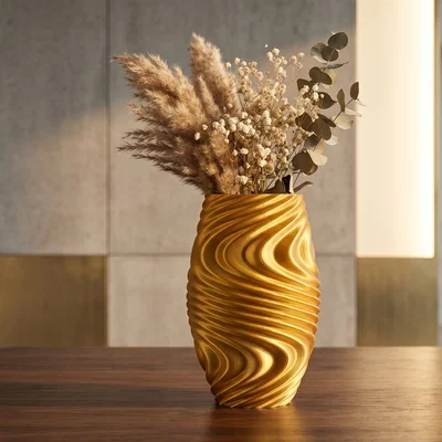 Bình Hoa Modern Gold Fluid Wave Vase – Dáng Sóng Chảy Metallic Gold