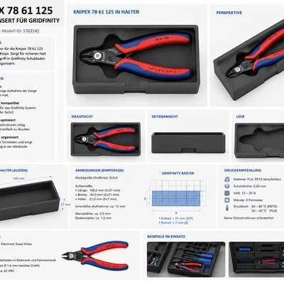Khay đựng kìm Knipex 78 61 125 chuẩn Gridfinity - In 3D dễ dàng