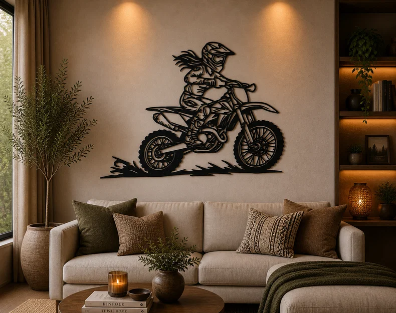 Tranh Treo Tường 2D Motocross Rider Action (STL) - Image 1