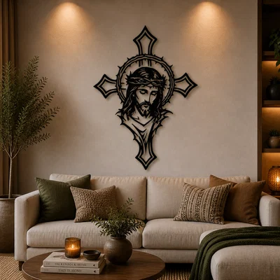 Chúa Giêsu Trong Thập Giá – Jesus Face Cross 2D Wall Art (STL)