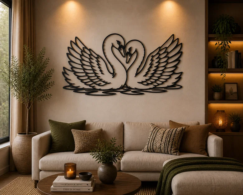 Tranh Treo Tường 2D Cặp Thiên Nga Lãng Mạn (Romantic Swan Couple 2D Wall Art) - Image 1