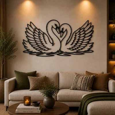 Tranh Treo Tường 2D Cặp Thiên Nga Lãng Mạn (Romantic Swan Couple 2D Wall Art)