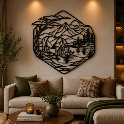 Rhino Nature Landscape 2D Wall Art - Tranh Treo Tường 2D STL Tê Giác