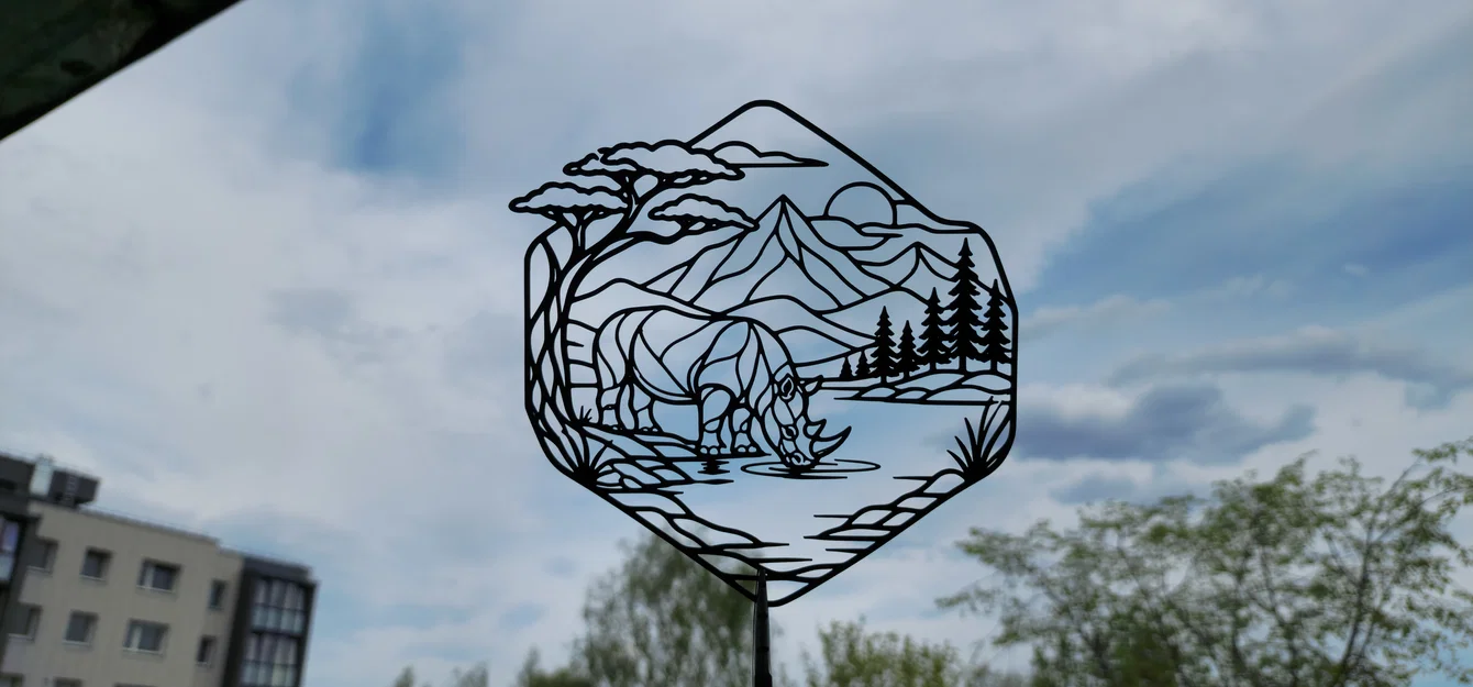 Rhino Nature Landscape 2D Wall Art - Tranh Treo Tường 2D STL Tê Giác - Image 2