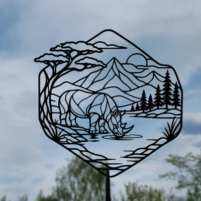 Rhino Nature Landscape 2D Wall Art - Tranh Treo Tường 2D STL Tê Giác