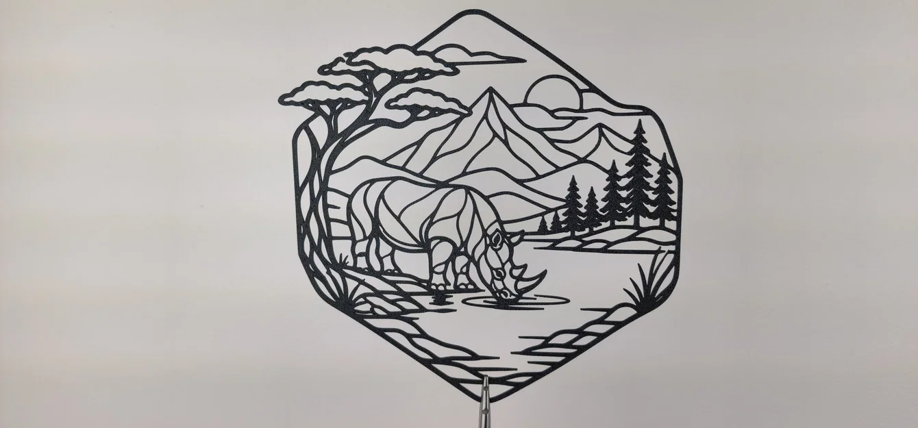 Rhino Nature Landscape 2D Wall Art - Tranh Treo Tường 2D STL Tê Giác - Image 3
