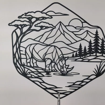 Rhino Nature Landscape 2D Wall Art - Tranh Treo Tường 2D STL Tê Giác