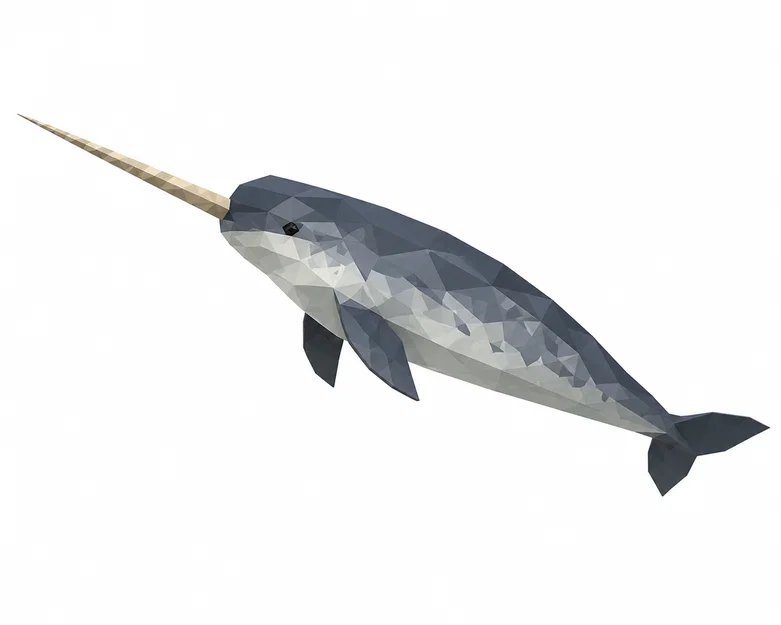 Mô hình chú cá kỳ lân Narwhal phong cách Low Poly 3D ấn tượng - Image 1