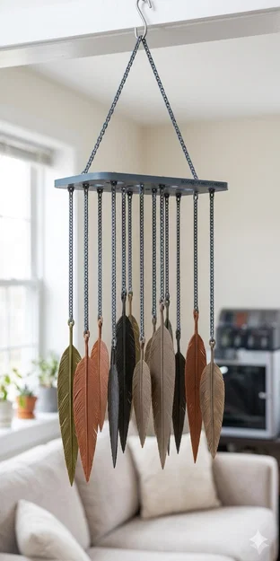 Kinetic Wind Sculpture: Feathers – Chuông gió lông vũ tối giản - Image 1
