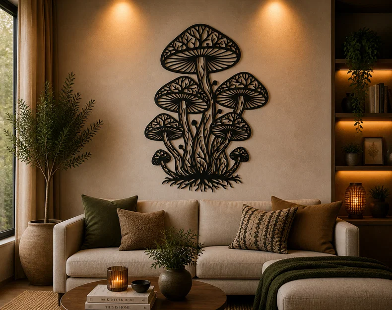 Mystic Forest Mushrooms 2D Wall Art – Tranh Treo Tường 2D Hình Nấm - Image 1