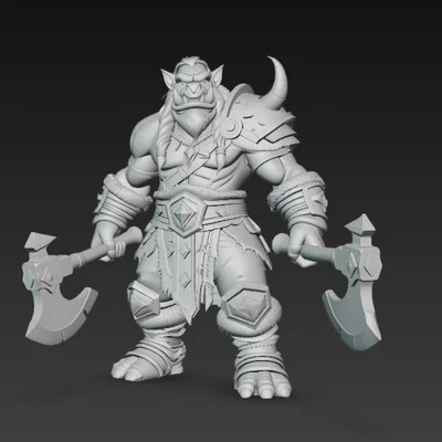 Mô hình Chiến binh Orc cầm rìu chiến (Orc Warrior with Axes) để in 3D