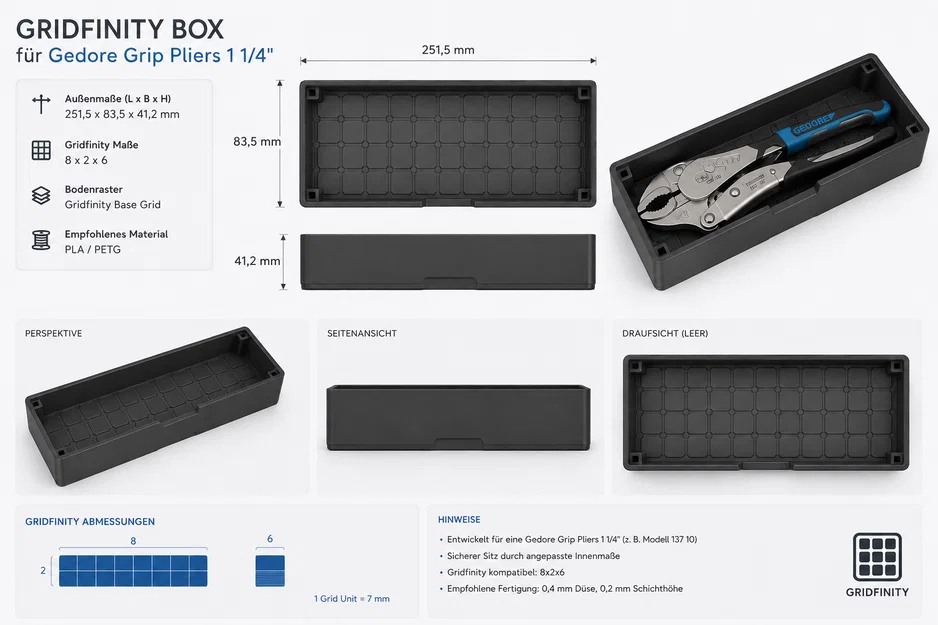 Khay đựng kìm chết Gedore chuẩn Gridfinity in 3D cực tiện dụng - Image 1