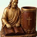Mô hình 3D ống cắm bút Chúa Jesus đọc sách trang trí bàn làm việc - Thumbnail 1