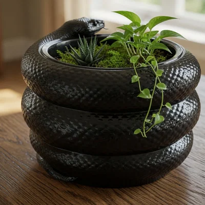 Chậu Trồng Cây Rắn Cuộn (Coiled Snake Planter Pot)